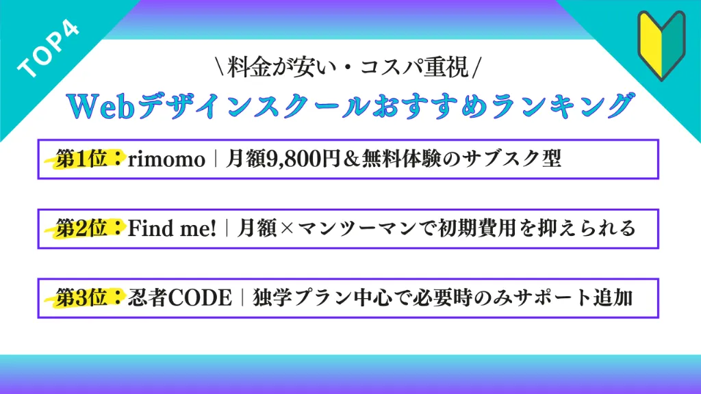 【料金が安い・コスパ重視】Webデザインスクールおすすめランキング4選