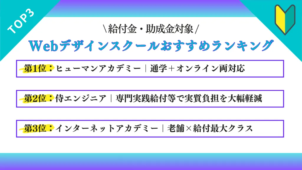 【給付金・助成金対象】Webデザインスクールおすすめランキング3選