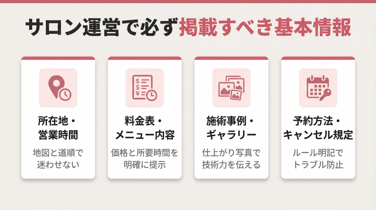 サロン運営で必ず掲載すべき基本情報
