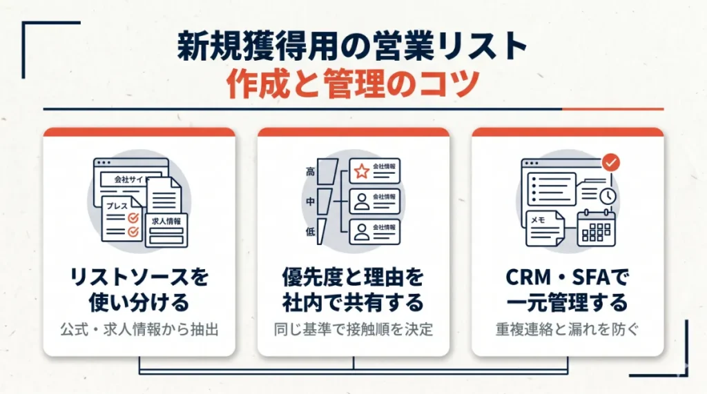新規獲得用の営業リスト作成と管理のコツ