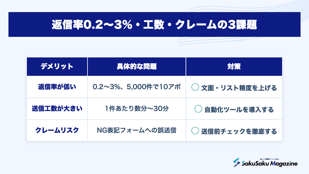 返信率0.2〜3%・工数・クレームの3課題