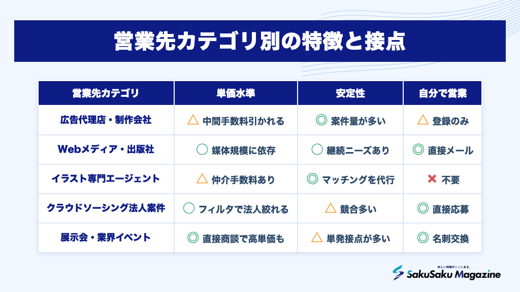 営業先カテゴリ別の特徴と接点