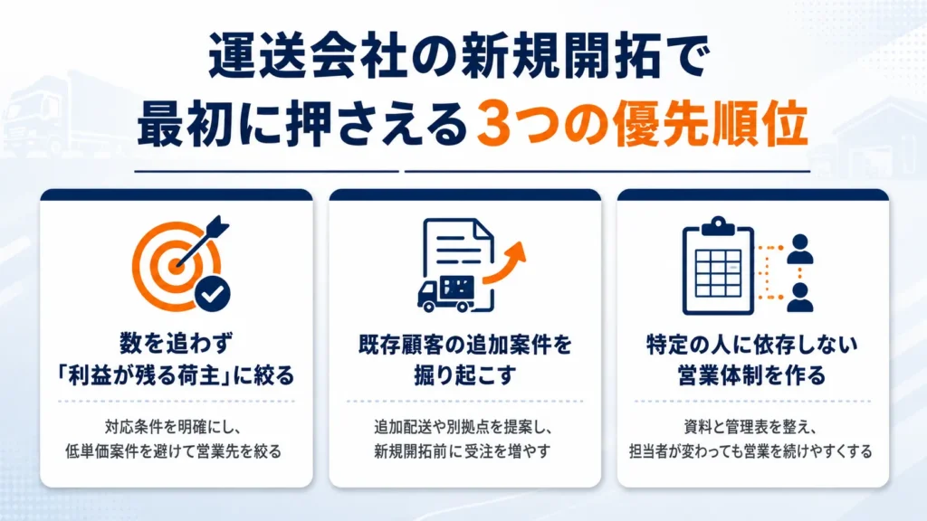 運送会社の新規開拓で最初に押さえる3つの優先順位